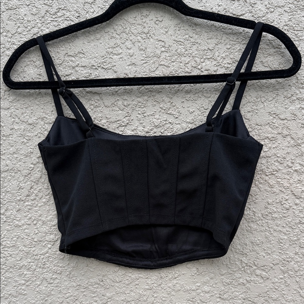 Black Structured Bustier Crop Top with Adjustable Straps - Picture 2 of 7